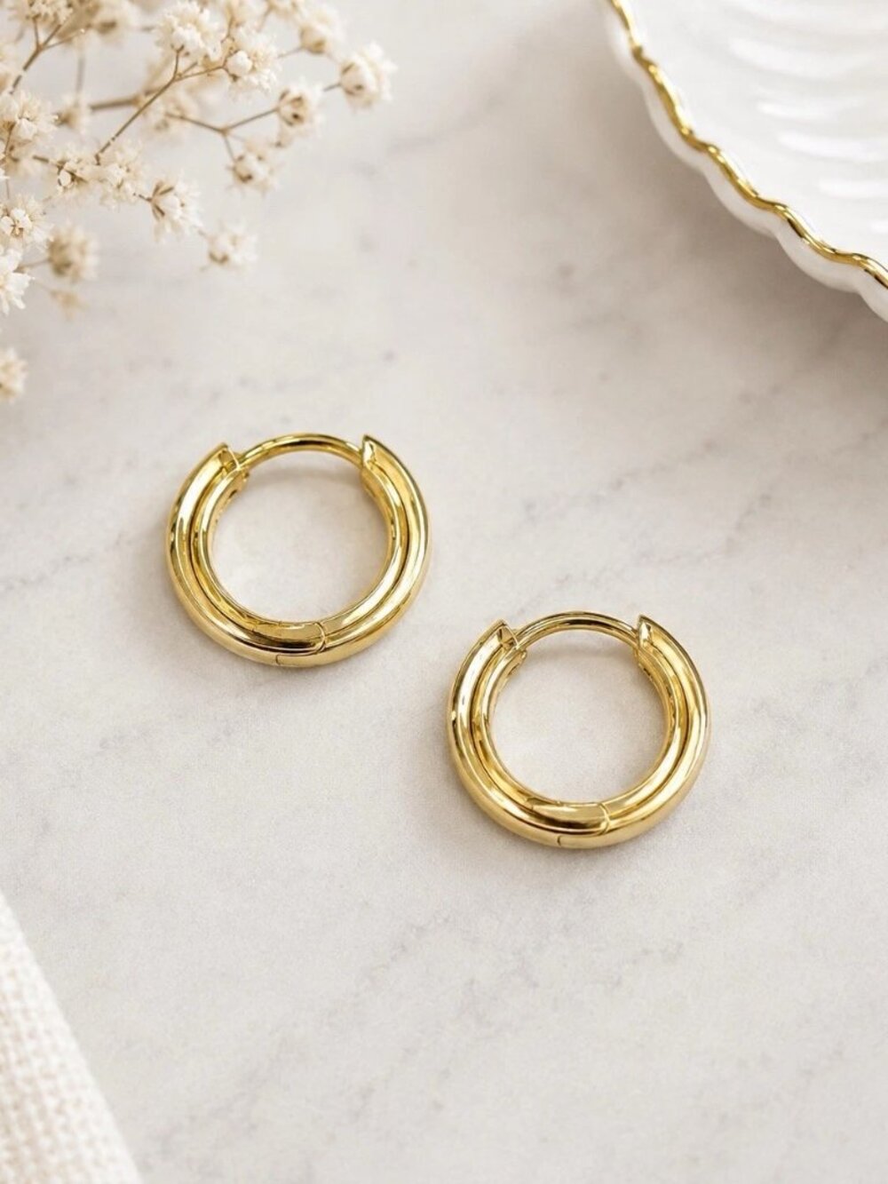 Gold Plated 925 Sterling Silver Small Huggie Hoop Earrings Classic Minimalist